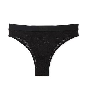 Wink Logo High-Cut Brazilian Panty in Lace Pure Black